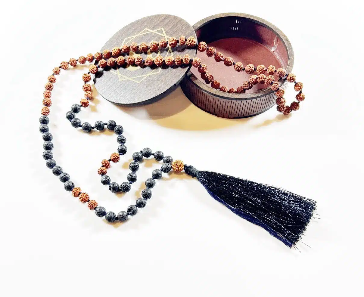 rudraksha and lava beads jap mala necklace