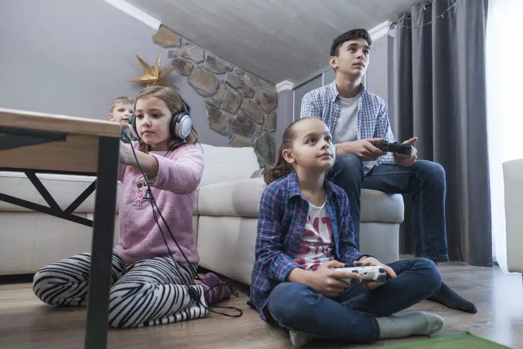 Kids playing video game